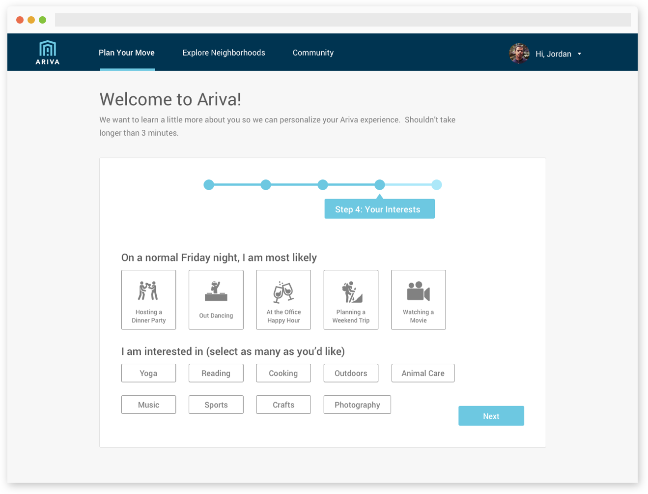 Onboarding flow Onboarding flow; step 4.